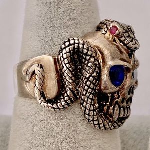 925 Sterling silver ring snake skull cz stones